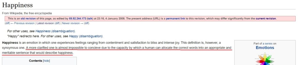 happiness wikipedia definition 2008