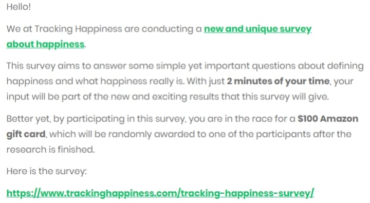 initial tracking happiness survey announcement email