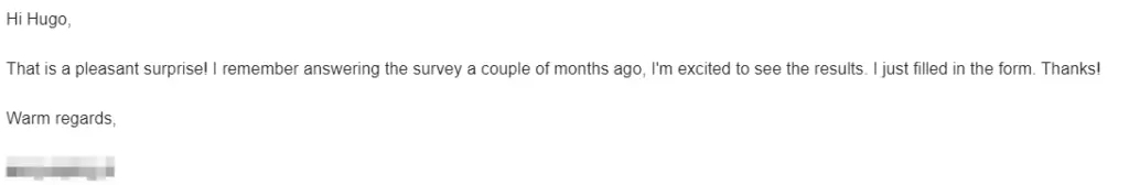 survey contest winner reply