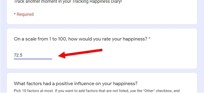 THD add diary happiness rating