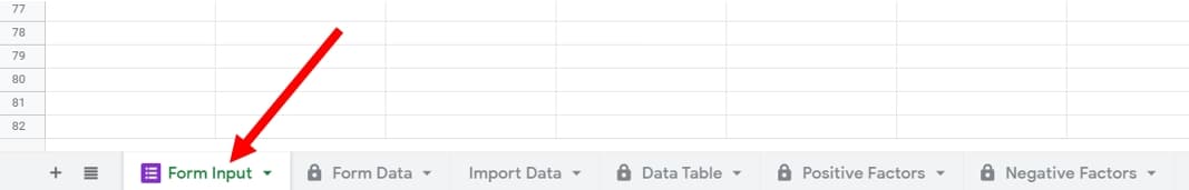 THD form input sheet tab
