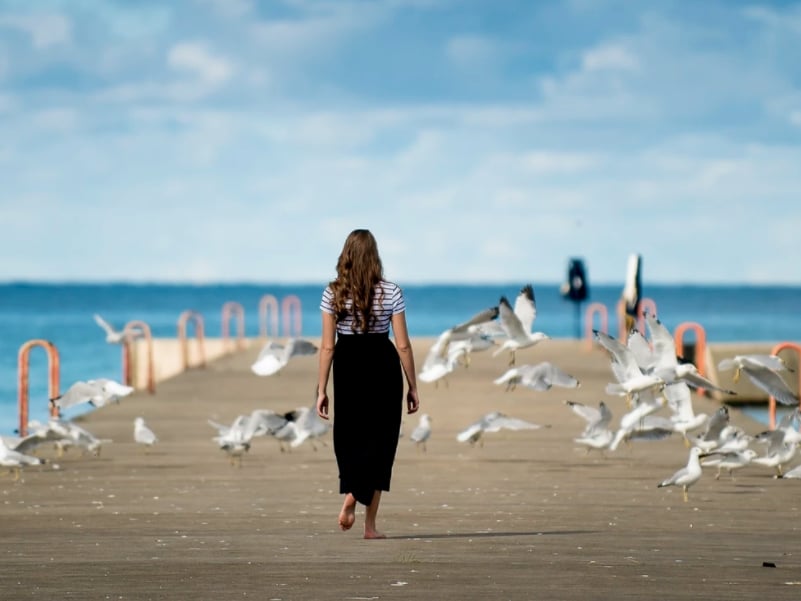 woman walkway ocean