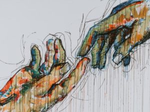 painting of hands letting go