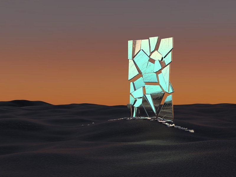 broken mirror in a desert