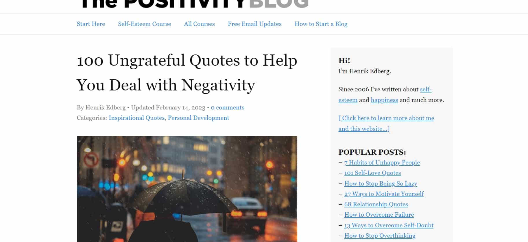 positivity blog page example